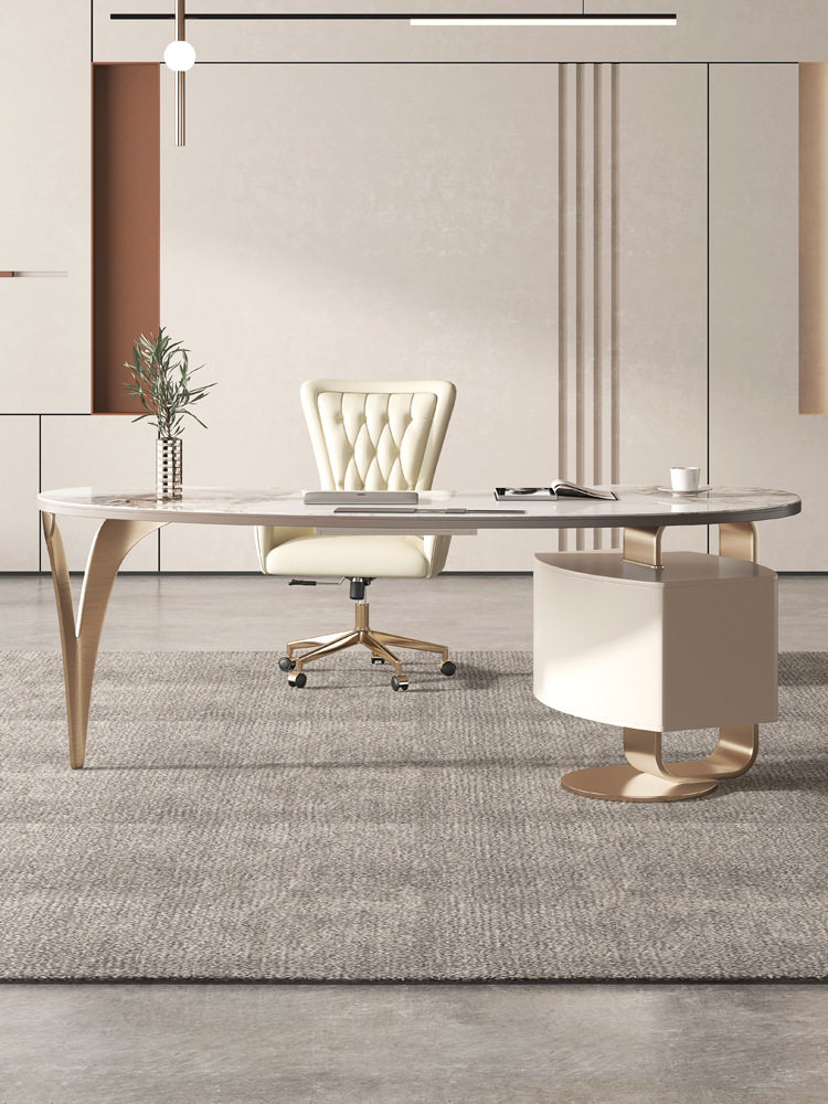 岩板书桌现代简约意式轻奢家用极简亮光台面小户型电脑办公桌