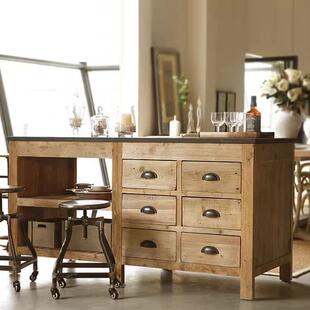 美式多功能复古实木餐边柜碗柜创意厨房中岛台操作台备餐台料理桌