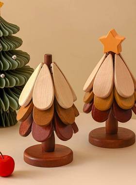 圣棵诞垫隔88943餐桌一摆装件饰意树实木热高创防锅烫垫垫碗垫杯