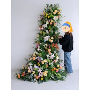 店面布置花 饰活动仪式 莫奈风仿真花假花瀑布花艺 成品壁挂墙面装