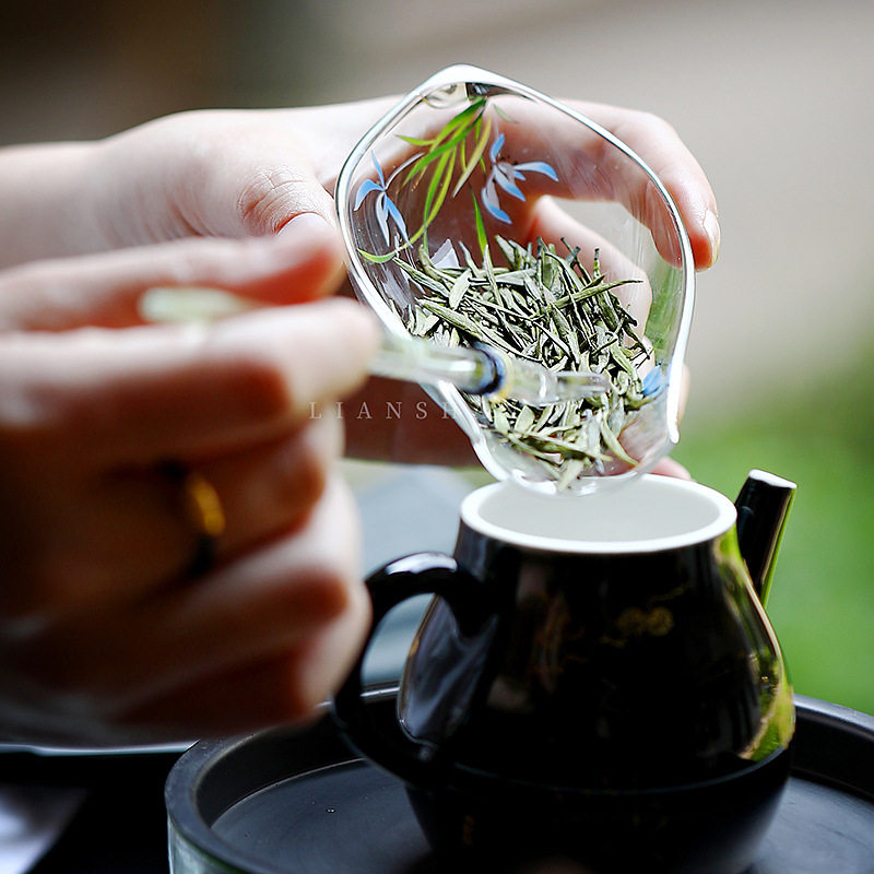 兰花拾叶茶则玻璃茶则茶拨二件套透明小茶荷茶具茶道配件醒茶器