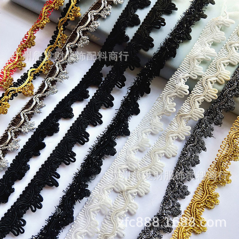 品质款 金银花边波浪流须平阳花边 裙边袖边DIY装饰织带货源产地