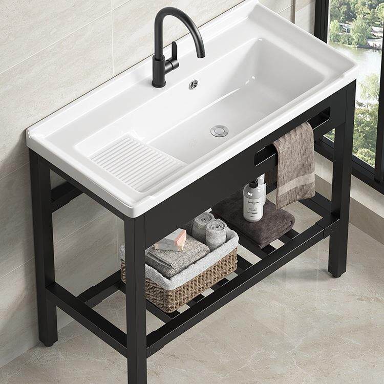 阳台不锈钢支架陶瓷洗衣盆带搓衣板加深洗衣池台盆一体落地洗衣槽