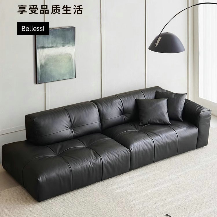 法式轻奢转角拉扣真皮沙发