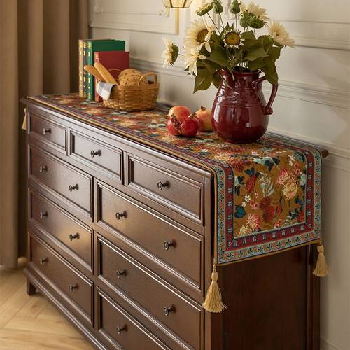 美式复古桌旗轻奢高级感斗柜茶旗客厅餐桌桌旗茶席电视柜长条桌布