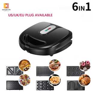 美规110家用多功能750W三明治机六合一华夫机甜甜圈机电饼铛英欧