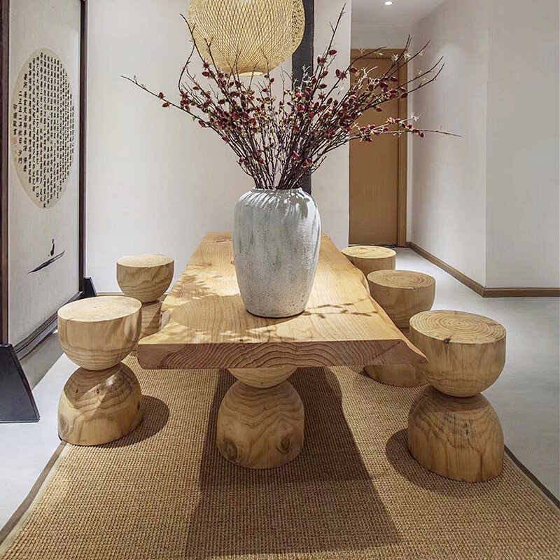 实木茶几整板自然边复古松木原木大板茶桌北欧小户型客厅泡茶桌子