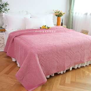 新f款 床品韩式 超柔纯色短毛绒绣花绗缝床盖加厚保暖毛绒床单可机