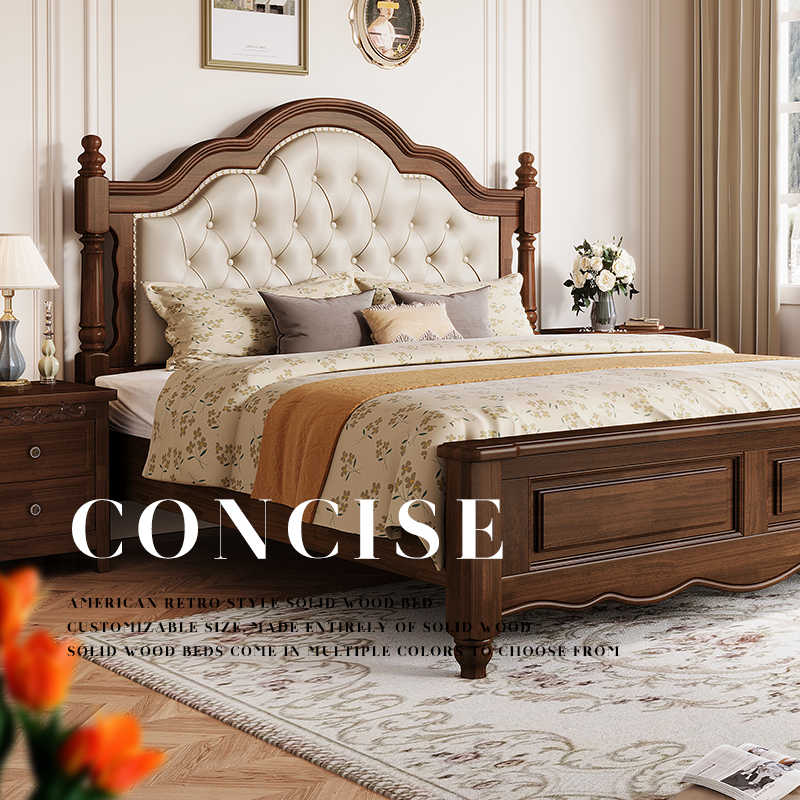 美式实木床1米8主卧双人床1.5m乡村复古软包床2米x2米2箱框储物床