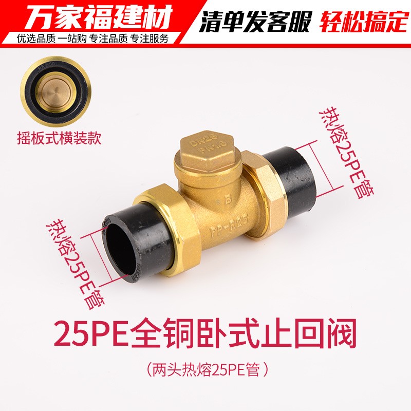 pe管配件热熔阀门开关铜止回阀单向止水阀4分20 25 32pe水管接头