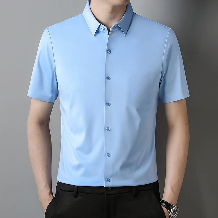 LUXURY PIG衬衫男长袖夏季新款垂感商务休闲短袖中年衬衣男士2208