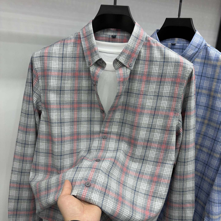 LUXURY PIG 2026春秋季衬衫男士休闲中青年棉质长袖格子衬衣26078