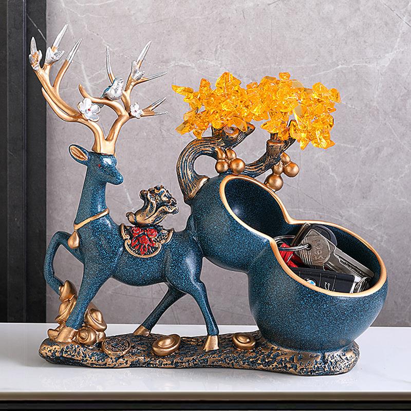 入户进门口玄关钥匙收纳摆件福禄鹿客厅鞋柜新家装饰布置乔迁礼品