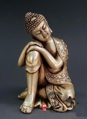 古玩铜器纯铜镀银白铜睡佛摆件如来佛铜像仿古工艺礼品收藏品摆设