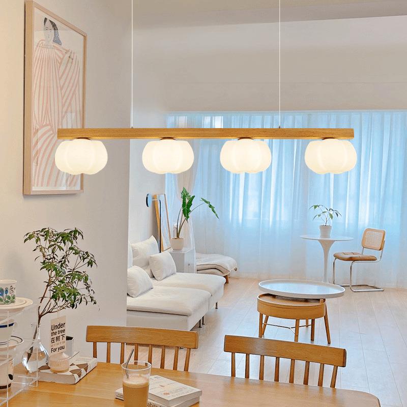 餐厅吊灯原木奶油风棉花吧台灯简约现代一字长条民宿饭厅餐桌灯