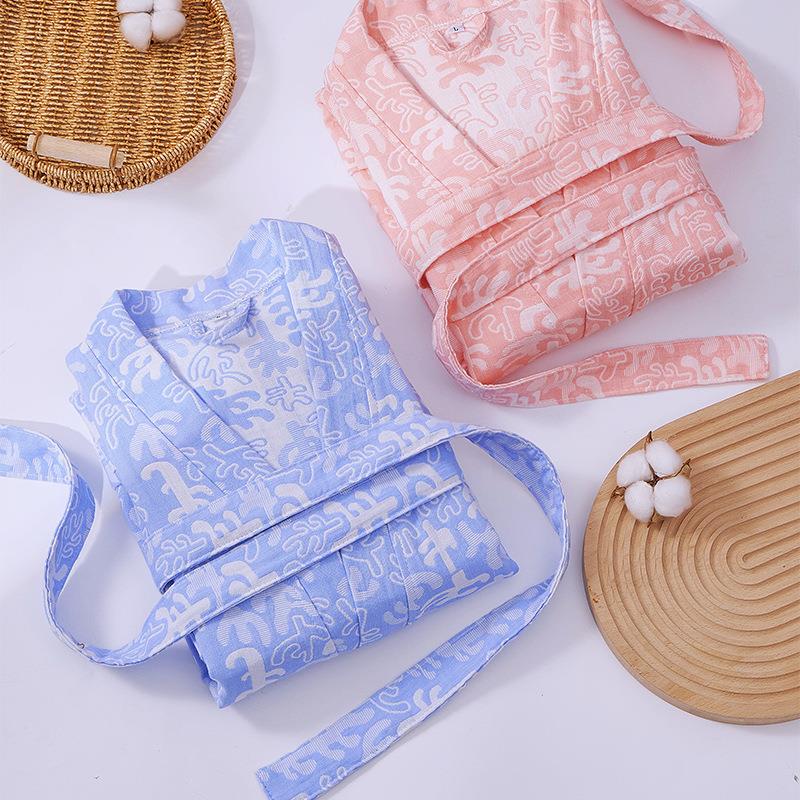 纯棉纱布浴袍女吸水速干毛巾浴衣男全棉睡袍可穿浴巾春夏睡衣双层