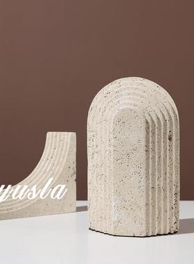 宅寂风黄洞石复古酒店样板间别墅酒店客厅玄关柜电视酒柜软装饰品