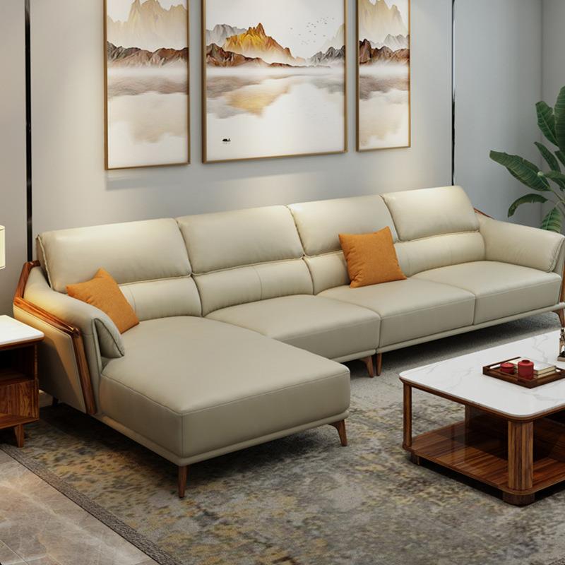 乌金木真皮沙发现代大小户型客厅贵妃组合头层牛皮新中式实木家具