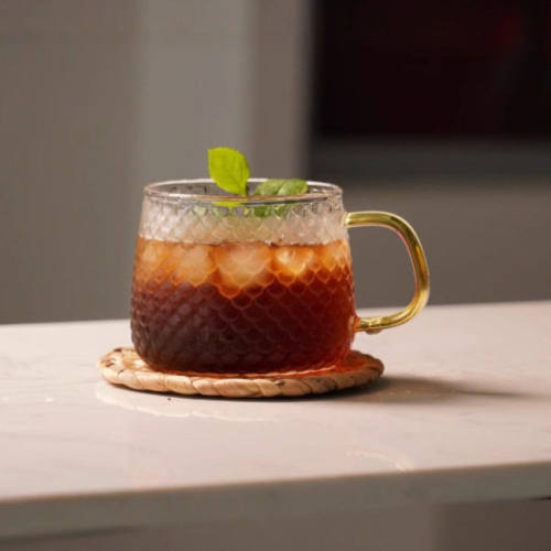 耐冷热玻璃锤纹杯400毫升带把 家用玻璃水杯 茶杯 早餐杯健康