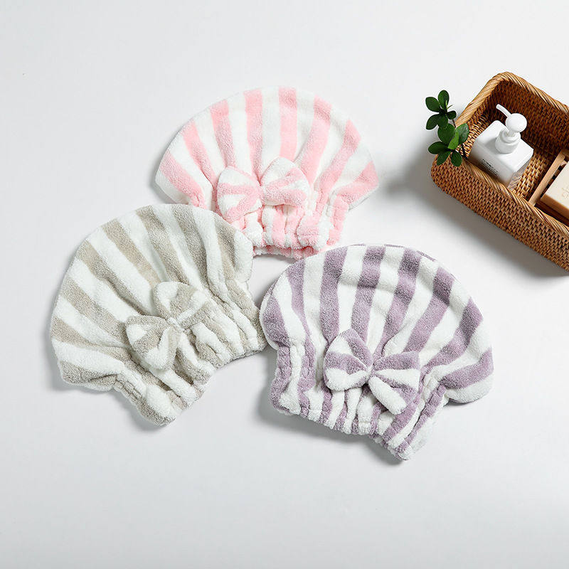 结帽   珊瑚绒阳离子蝴蝶结浴帽 吸水快干条纹印花干发帽发巾,居家布艺,干发毛巾,淘宝优惠券,粉丝福利购,淘宝优惠卷