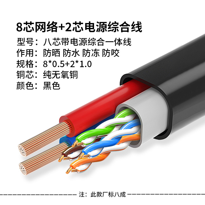 安普六类网线带监控电源一体线纯无氧铜工程家用4芯8芯室外综合线