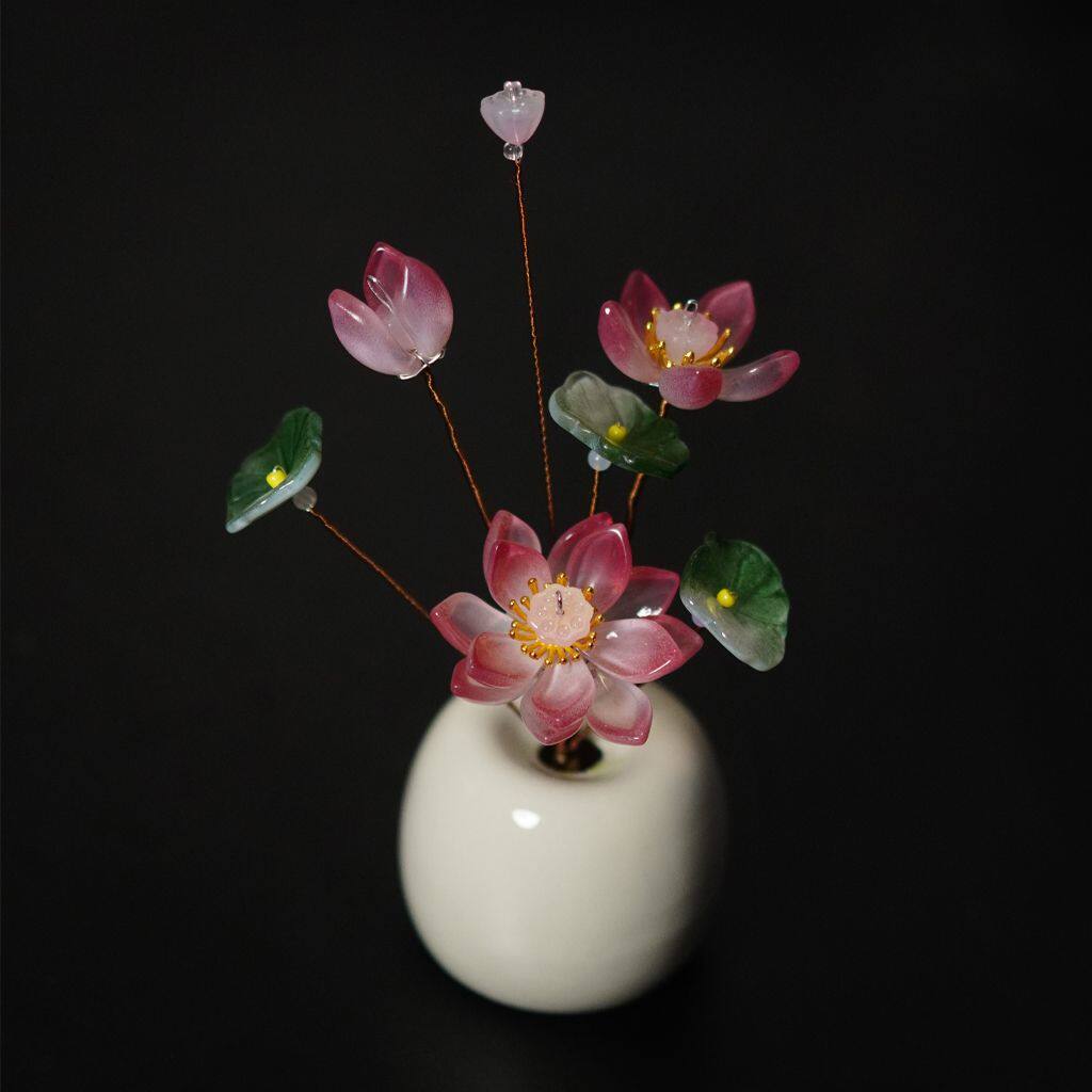桌面琉璃荷花摆件新款琉璃花居家装饰工艺品