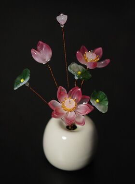 桌面琉璃荷花摆件新款琉璃花居家装饰工艺品