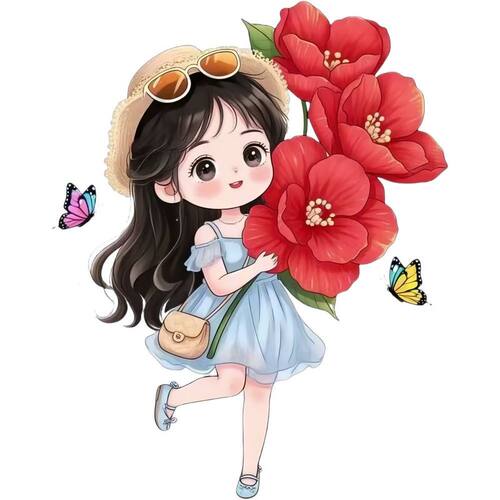 可爱小女孩防水贴纸行李箱室内客厅卧室儿童房车身粘贴画