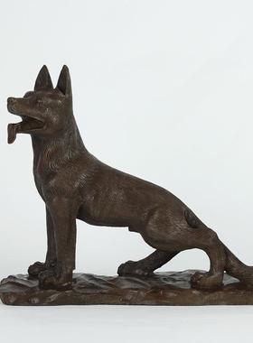 纯黄铜狼狗摆件家居创意中式铜狗玄关办公室桌面装饰工艺礼品