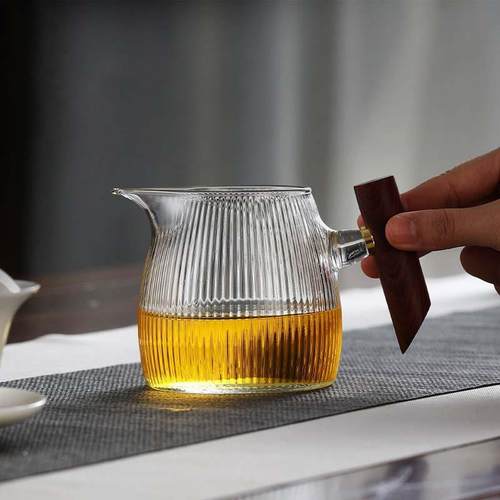 木把公道杯茶漏过滤高档条纹耐热玻璃公杯侧把分茶器功夫茶具