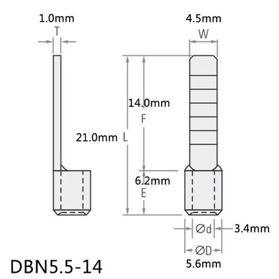 DBN5.5-14片形裸端头 14mm长针型压线端子无绝缘快速连接器接线头