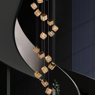楼梯吊灯复式楼旋转楼梯间灯挑高loft公寓水晶吊灯别墅楼梯长吊灯