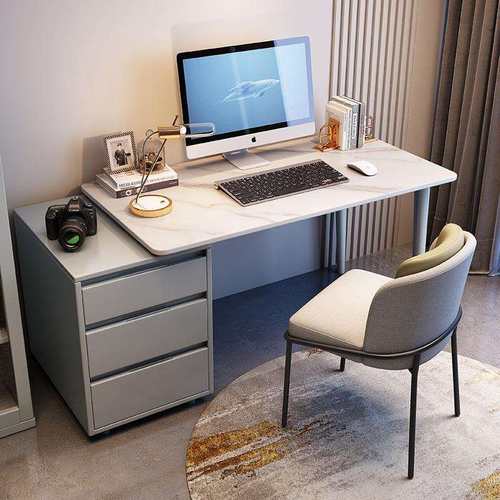 可伸缩岩板书桌意式极简家用台式电脑桌轻奢现代简约书房办公桌