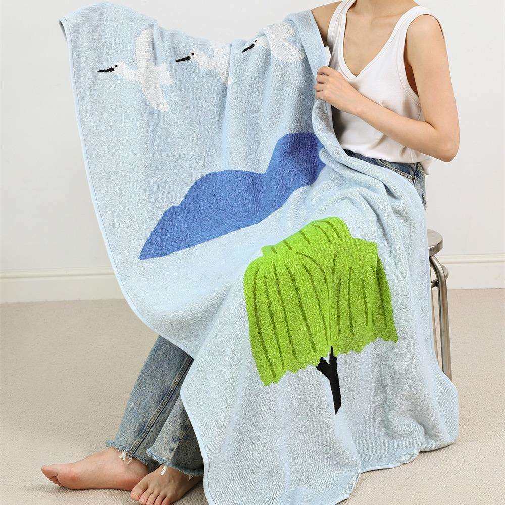 飞鸟插画色织系列全棉色织毛巾21支精梳棉洗脸面巾儿童成人浴巾