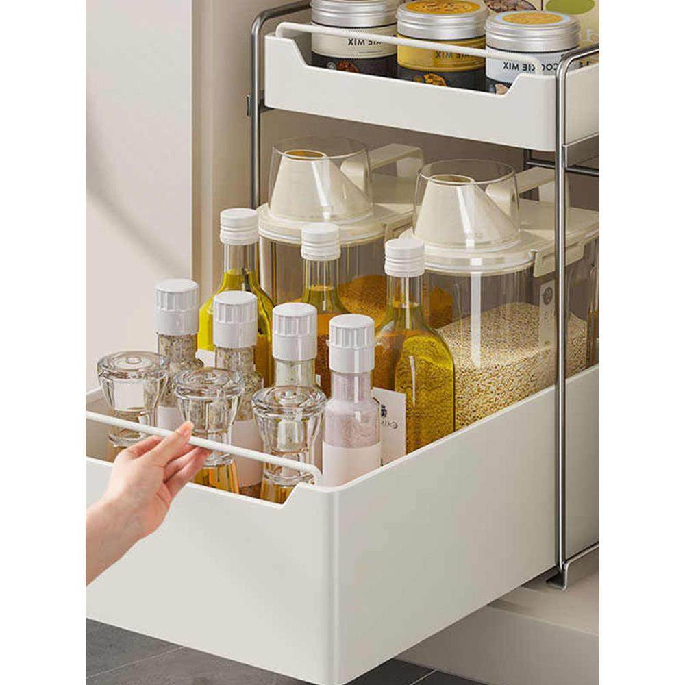 橱柜拉篮抽拉式调料厨房置物架不锈钢收纳架水槽分层免安装锅具下
