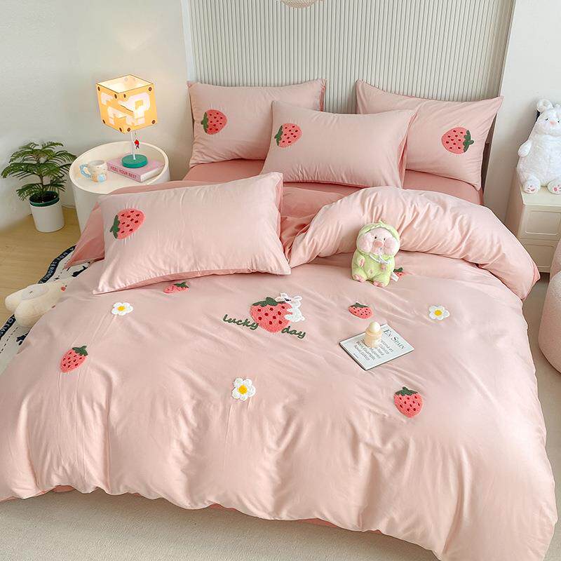 卡通可爱毛巾绣床上四件套全棉纯棉被套2025新款宿舍三件套床单品