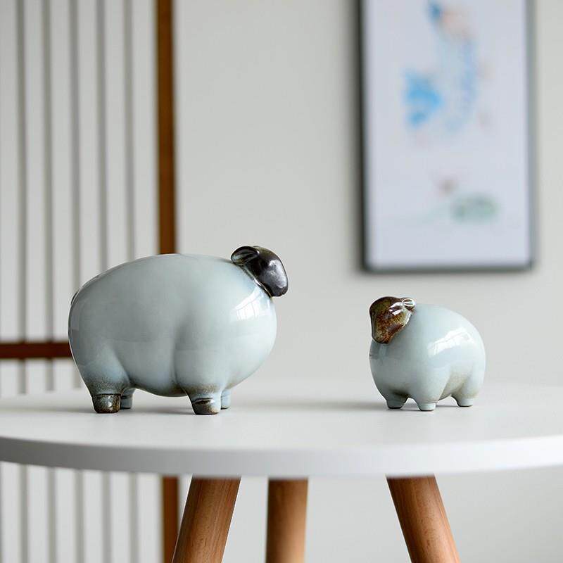 创意十二生肖动物陶瓷工艺品摆件招财现代简约家居装饰品三羊开泰