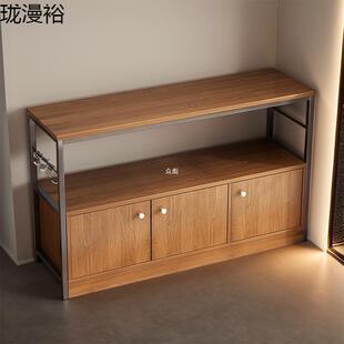 厨房置物架落地多层收纳柜家用橱柜带柜门放锅架多功能柜子储物zb