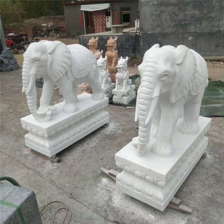 石雕大象汉白玉别墅门口摆件动物晚霞红大象