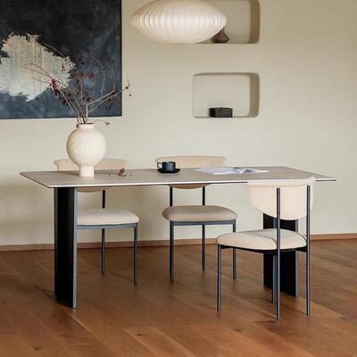 舒梵拿铁餐桌德利丰洞石岩板简约中古长方形餐桌极简意式高端设计