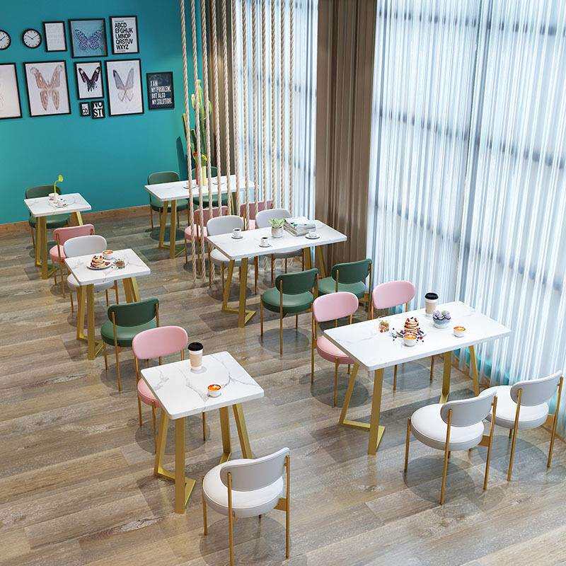现货大理石小圆桌北欧简约餐桌四椅办公洽谈桌奶茶店网红桌椅组合