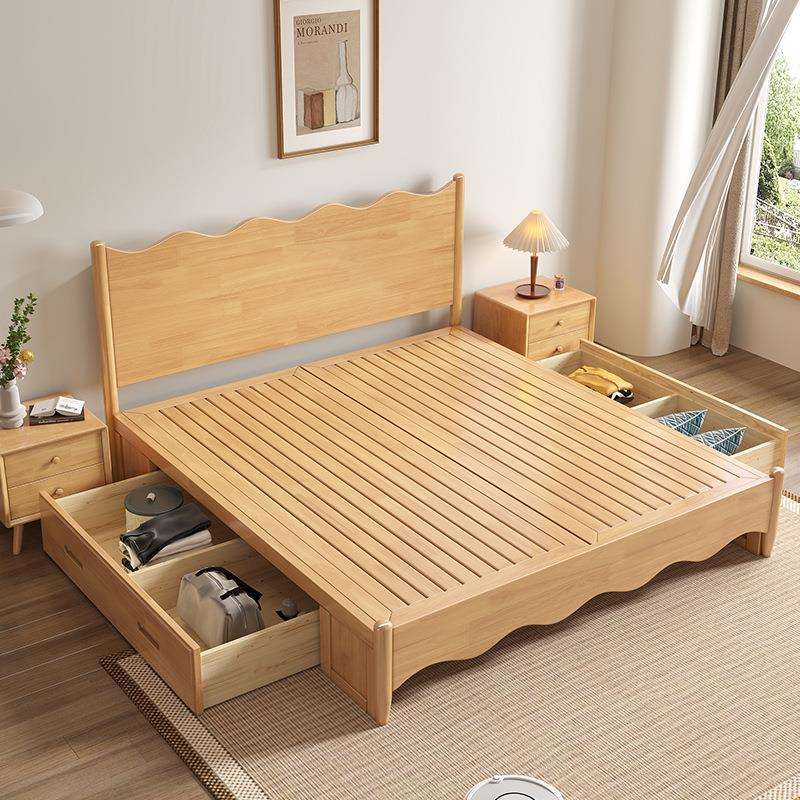 意式北欧烤漆实木床现代简约1.8米主卧橡胶木双人床出租屋小户型