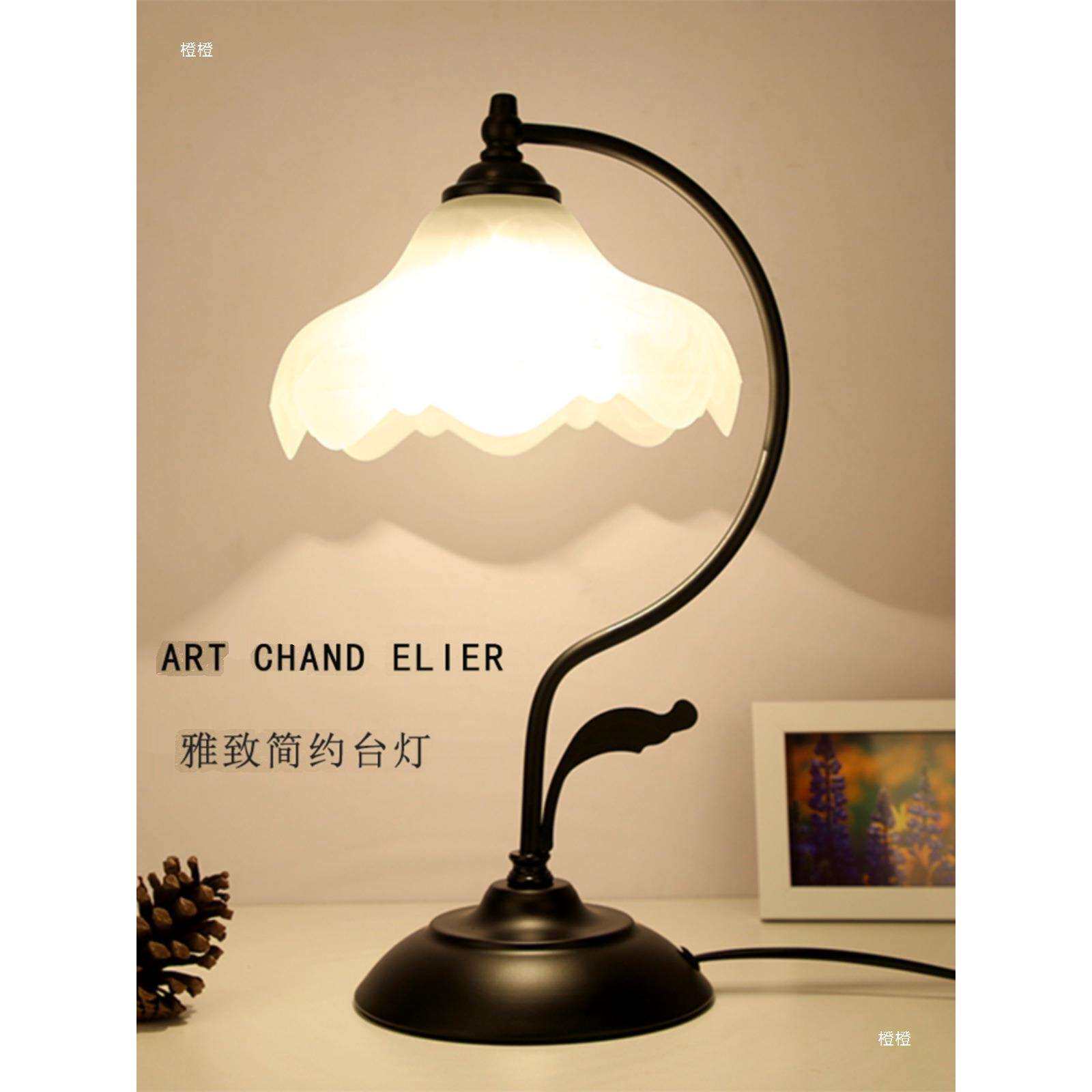新中式古典台灯欧式复古卧室床头柜台灯美式书房玻璃可调光装饰灯