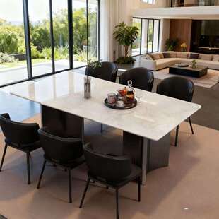 卡里冰玉天然大理石餐桌进口家用长方形餐桌椅现货