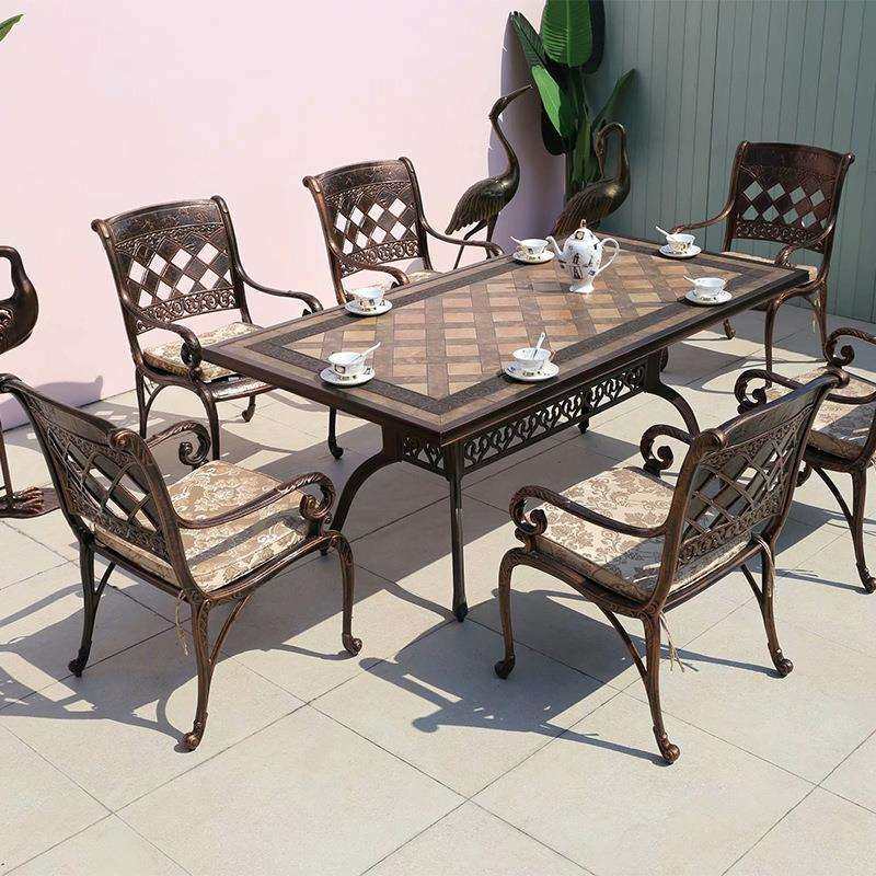 户外铸铝桌椅庭院瓷砖花园展厅室外休闲桌椅瓷砖餐桌套装组合