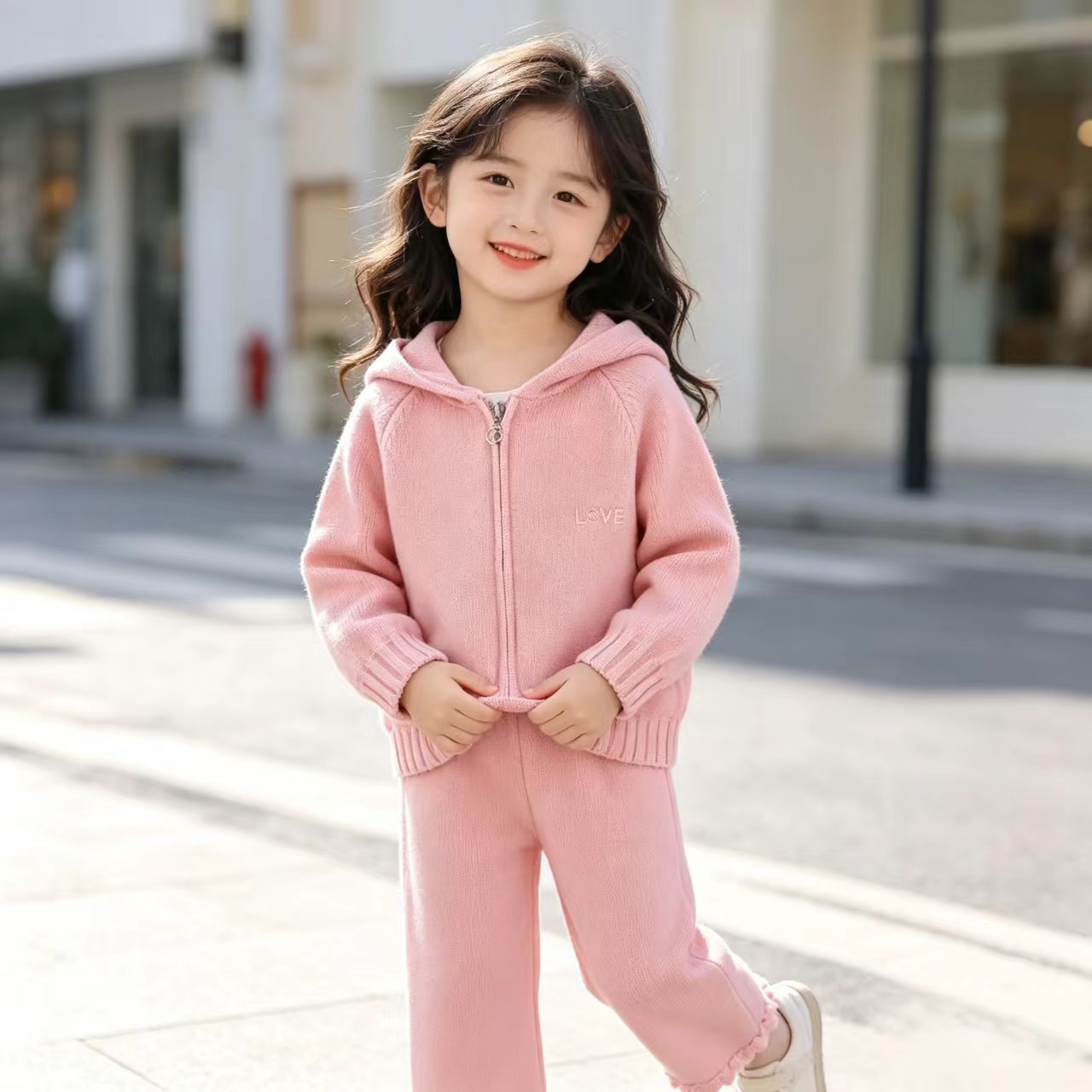 儿童毛衣帽子针织衫裤子两件套