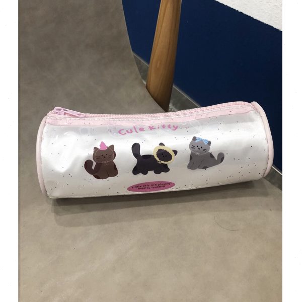 少女心收纳袋粉色耐脏小猫ins笔袋大容量pvc防水冰淇淋文具圆筒