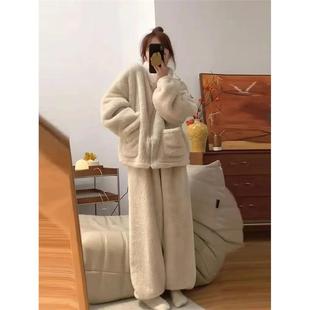 两件套胖MM2 秋冬小香风毛绒套装 大码 长裤 300 女宽松加厚保暖外套