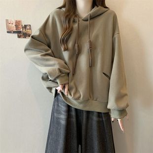 卫衣 宽松遮肚子休闲百搭上衣女潮微胖加厚保暖连帽长袖 春装 大码