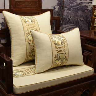 中式 棉亚麻刺绣靠垫抱枕红木沙发坐垫古典实木家具圈椅垫罗汉床垫